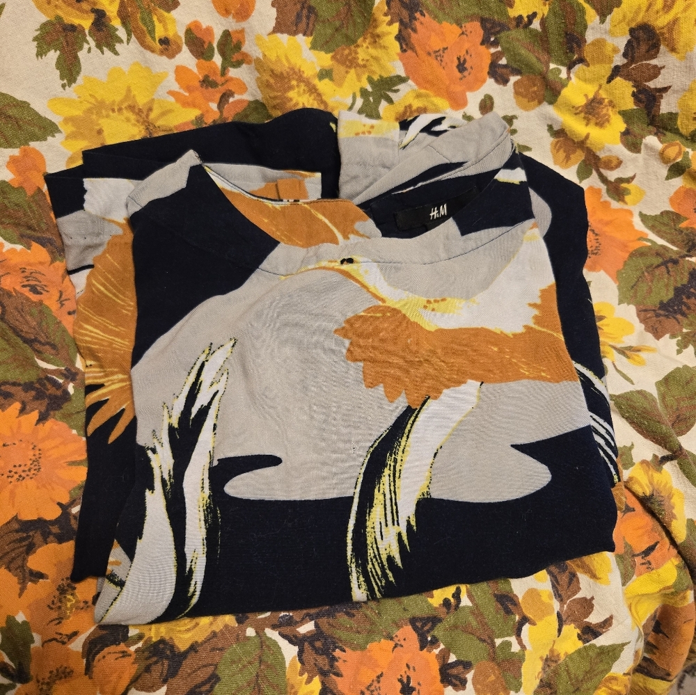 H&M Crane Print Shift Dress Size 10 Fots Like Size 8